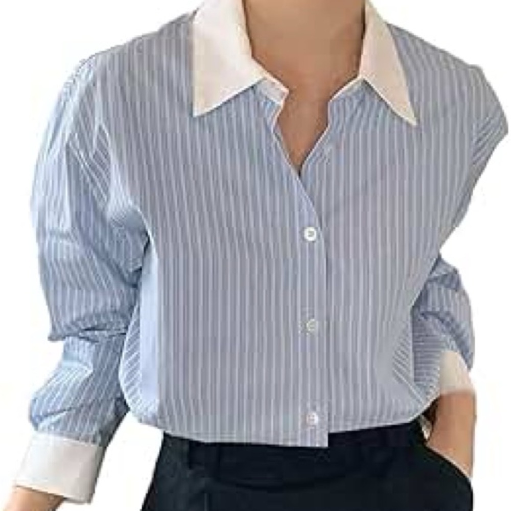 Theory Blue and White Striped Button Down Shirt